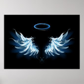 Blauwe Ggloed Angel Wings op zwarte achtergrond Poster (Voorkant)