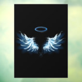 Blauwe Ggloed Angel Wings op zwarte achtergrond Raamsticker (Vel 3)