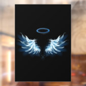 Blauwe Ggloed Angel Wings op zwarte achtergrond Raamsticker (Vel 2)
