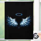 Blauwe Ggloed Angel Wings op zwarte achtergrond Raamsticker (Huis)