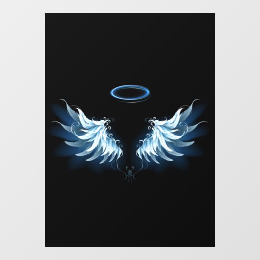 Blauwe Ggloed Angel Wings op zwarte achtergrond Raamsticker (Vel)