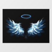 Blauwe Ggloed Angel Wings op zwarte achtergrond Raamsticker (Vel)