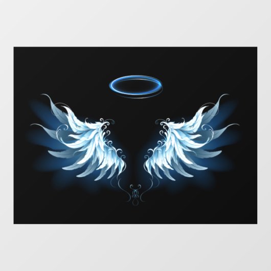 Blauwe Ggloed Angel Wings op zwarte achtergrond Raamsticker (Vel)