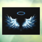 Blauwe Ggloed Angel Wings op zwarte achtergrond Raamsticker (Vel 3)