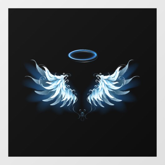 Blauwe Ggloed Angel Wings op zwarte achtergrond Raamsticker (Vel)