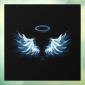 Blauwe Ggloed Angel Wings op zwarte achtergrond Raamsticker (Vel 3)