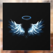 Blauwe Ggloed Angel Wings op zwarte achtergrond Raamsticker (Vel 2)