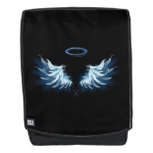 Blauwe Ggloed Angel Wings op zwarte achtergrond Rugtassen (Voorkant)