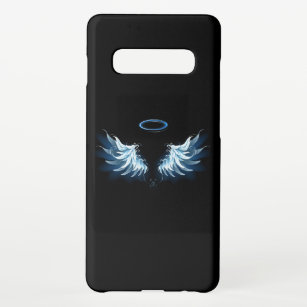 Blauwe Ggloed Angel Wings op zwarte achtergrond Samsung Galaxy S10+ Hoesje