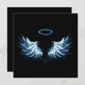 Blauwe Ggloed Angel Wings op zwarte achtergrond Save The Date (Voorkant / Achterkant)