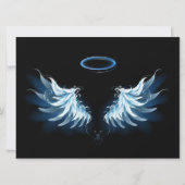 Blauwe Ggloed Angel Wings op zwarte achtergrond Save The Date (Voorkant)
