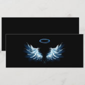 Blauwe Ggloed Angel Wings op zwarte achtergrond Save The Date (Voorkant / Achterkant)