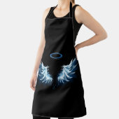 Blauwe Ggloed Angel Wings op zwarte achtergrond Schort (Insitu)