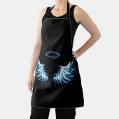 Blauwe Ggloed Angel Wings op zwarte achtergrond Schort (Insitu)