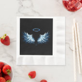 Blauwe Ggloed Angel Wings op zwarte achtergrond Servet (Insitu)