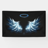 Blauwe Ggloed Angel Wings op zwarte achtergrond Spandoek (Horizontaal)