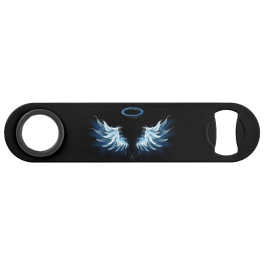 Blauwe Ggloed Angel Wings op zwarte achtergrond Speed Flessenopener (Voorkant (Horizontaal))