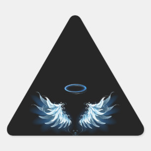 Blauwe Ggloed Angel Wings op zwarte achtergrond Sticker