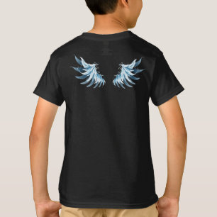 Blauwe Ggloed Angel Wings op zwarte achtergrond T-shirt