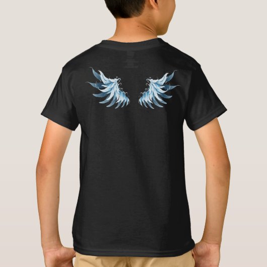 Blauwe Ggloed Angel Wings op zwarte achtergrond T-shirt (Achterkant)