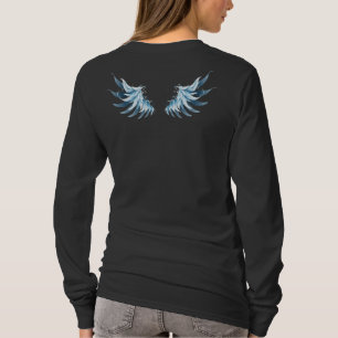 Blauwe Ggloed Angel Wings op zwarte achtergrond T-shirt