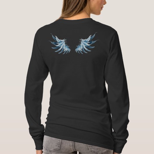 Blauwe Ggloed Angel Wings op zwarte achtergrond T-shirt (Achterkant)