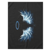 Blauwe Ggloed Angel Wings op zwarte achtergrond Tafelkleed (Voorkant)