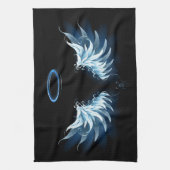 Blauwe Ggloed Angel Wings op zwarte achtergrond Theedoek (Verticaal)