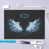Blauwe Ggloed Angel Wings op zwarte achtergrond Tissuepapier (Craft)