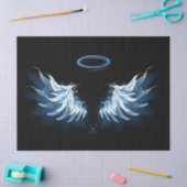 Blauwe Ggloed Angel Wings op zwarte achtergrond Tissuepapier (Craft)
