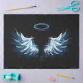 Blauwe Ggloed Angel Wings op zwarte achtergrond Tissuepapier (Craft)