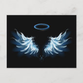 Blauwe Ggloed Angel Wings op zwarte achtergrond Uitnodiging Briefkaart (Voorkant)