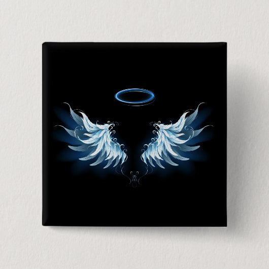 Blauwe Ggloed Angel Wings op zwarte achtergrond Vierkante Button 5,1 Cm (Voorkant)