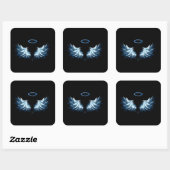 Blauwe Ggloed Angel Wings op zwarte achtergrond Vierkante Sticker (Vel)