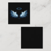 Blauwe Ggloed Angel Wings op zwarte achtergrond Vierkante Visitekaartje (Voorkant / Achterkant)