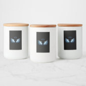 Blauwe Ggloed Angel Wings op zwarte achtergrond Voedselcontainer Etiket (Flessen)