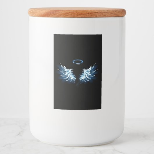 Blauwe Ggloed Angel Wings op zwarte achtergrond Voedselcontainer Etiket (Voorkant)