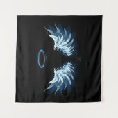 Blauwe Ggloed Angel Wings op zwarte achtergrond Wandkleed (Voorkant)