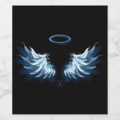 Blauwe Ggloed Angel Wings op zwarte achtergrond Wijn Etiket (Enkel label)