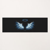 Blauwe Ggloed Angel Wings op zwarte achtergrond Yogamat (Achterkant (horizontaal))