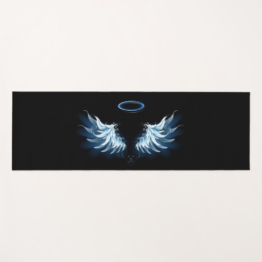 Blauwe Ggloed Angel Wings op zwarte achtergrond Yogamat (Voorkant (horizontaal))