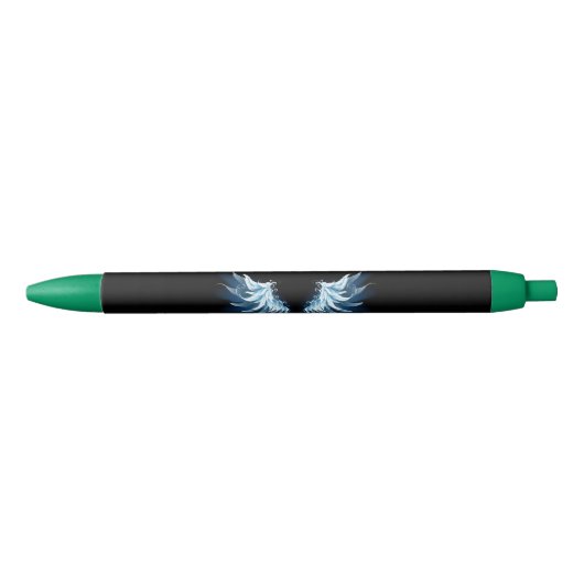 Blauwe Ggloed Angel Wings op zwarte achtergrond Zwarte Inkt Pen (Voorkant)