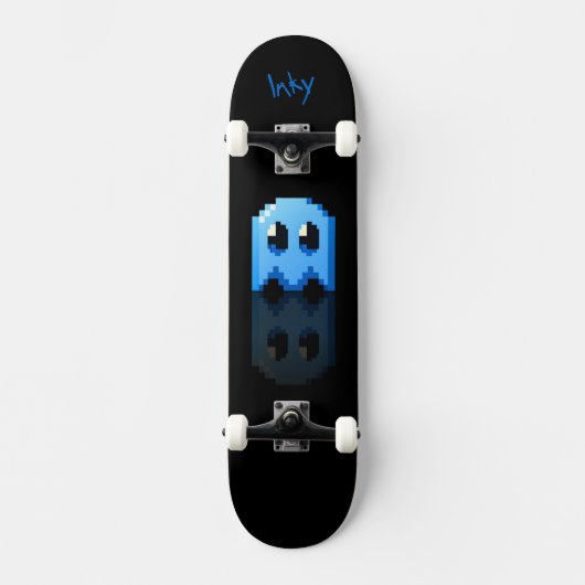 Blauwe ghost, zwart naam, Fan art Pac-Man Persoonlijk Skateboard (Voorkant)