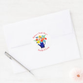 Blauwe Gietkan Geel Rode Bloem Bruiloftsdiner Ronde Sticker (Envelop)