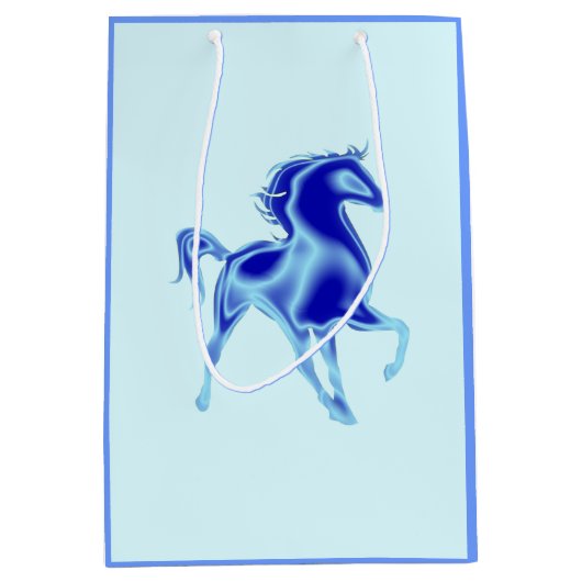 Blauwe Gift Bag met Paard -  Medium Cadeauzakje (Voorkant)