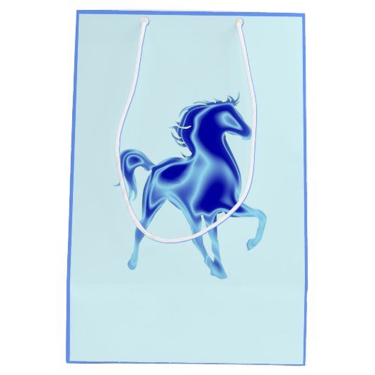 Blauwe Gift Bag met Paard - Medium Cadeauzakje (Achterkant)