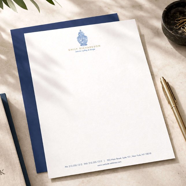 Blauwe Ginger Jar Aardewerk Logo Ontwerper Wit/Bla Briefhoofd (Creator heeft geüpload)