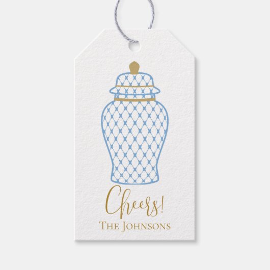 Blauwe Ginger Jar, Chinoiserie Custom Cadeaulabel (Voorkant)