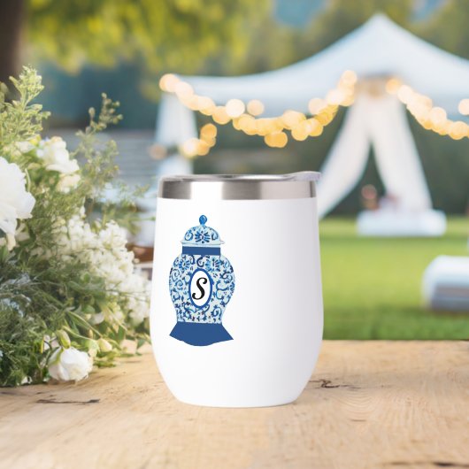 Blauwe Ginger Jar Jars Monogram (Huwelijk)