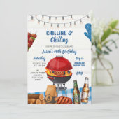 Blauwe Gingham Achtertuin Barbecue Verjaardag Kaart (Staand voorkant)